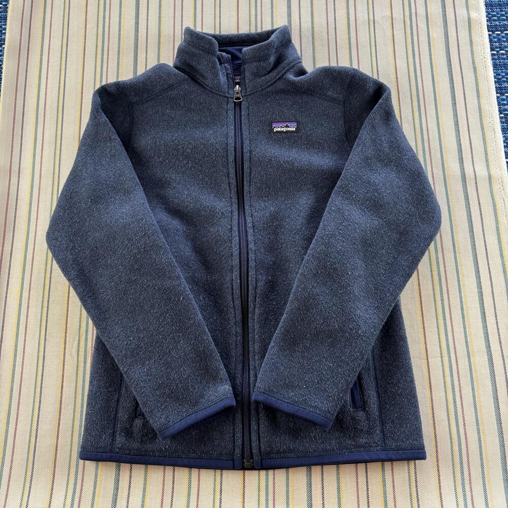 Patagonia Jacket Girls Large 12 Blue Full Zip Fleece Worn Wear Outdoor Hiking
